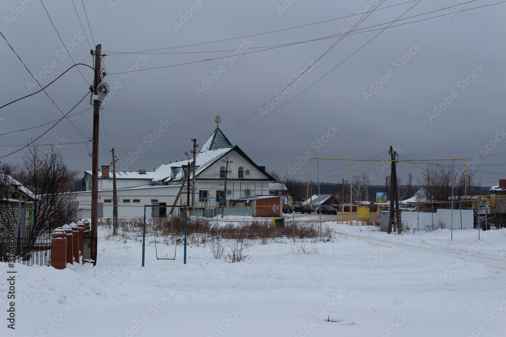 Mullovka village in the Ulyanovsk region on a gloomy winter day in Russia.