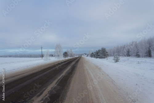Winter rural road in the Ulyanovsk region in Russia.