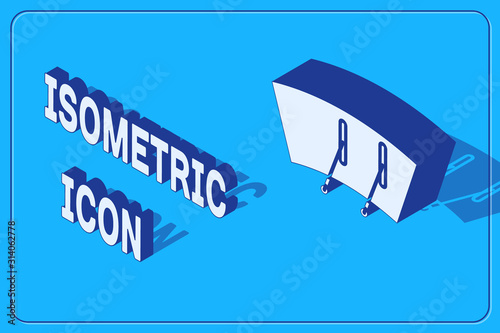 Isometric Windscreen wiper icon isolated on blue background. Vector Illustration