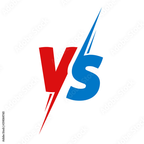 Vs icon logo or versus battle fight match game contest logotype text vector, challenge compare flat cartoon red blue color symbol design emblem isolated image