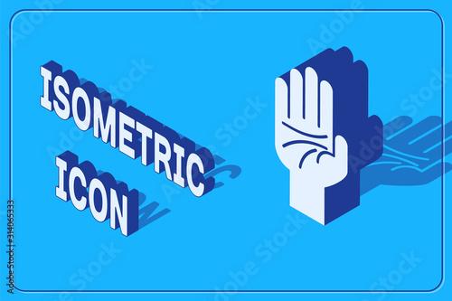 Isometric Palmistry of the hand icon isolated on blue background. Vector Illustration