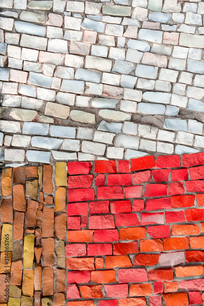 Fototapeta premium white, sandy and red colorful surface of ceramic stones. smalt mosaic with high resolution for background. abstract pattern for design
