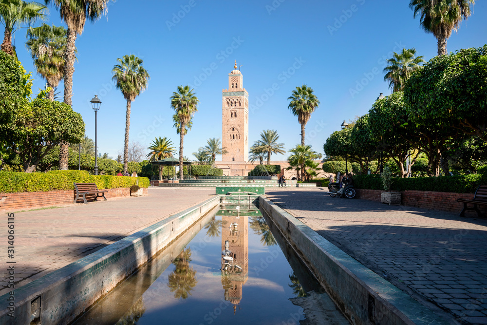 Famous mosque from 12th century in old town of Marrakech, Morocco