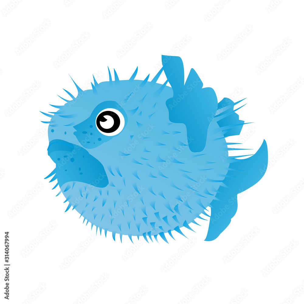 Illustration of Blue Puffer Fish Cartoon, Cute Funny Character, Flat Design  Stock Illustration | Adobe Stock