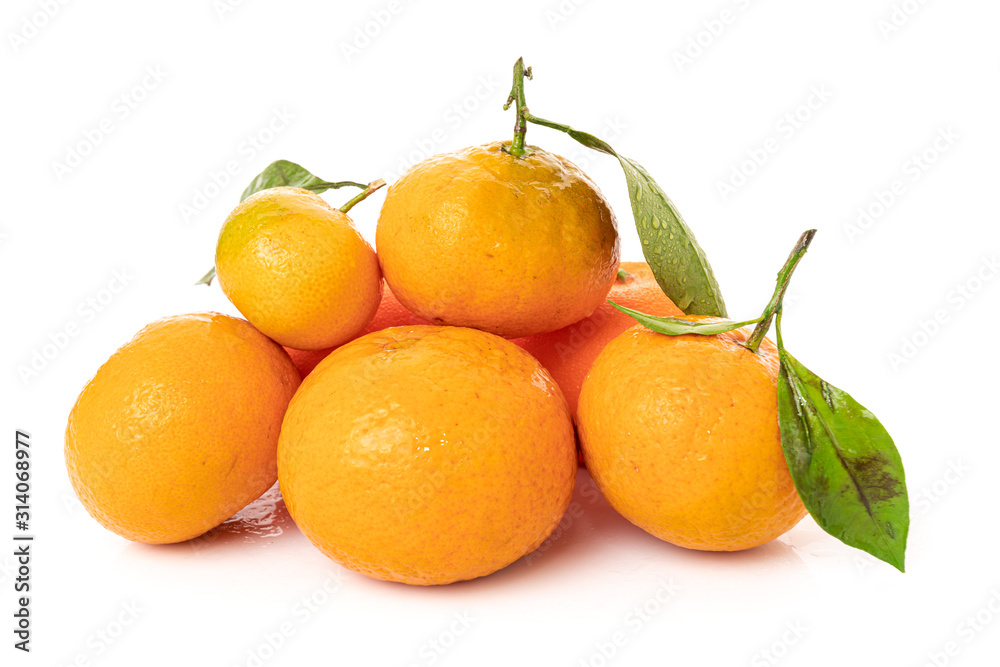 Tangerines with leaves on a white background Tangerines with leaves on a white background