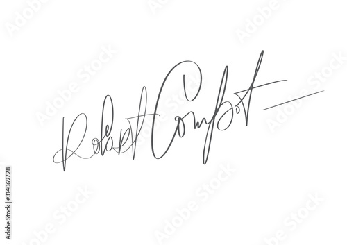 Manual signature for documents on white background. Hand drawn Calligraphy lettering Vector illustration