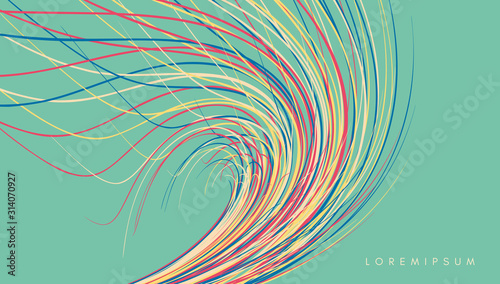 Curved lines with perspective effect. Optical fiber. 3d abstract background. Vector illustration.