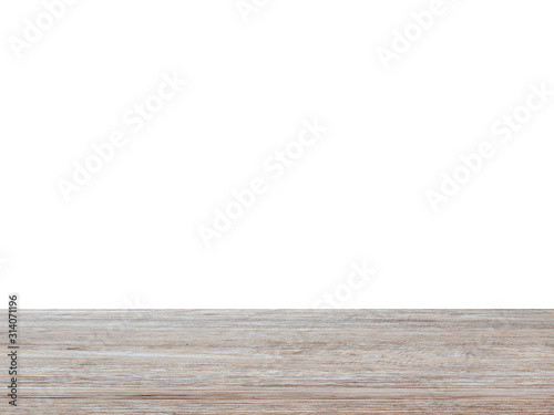 Wood table top solated on white background with clipping path.