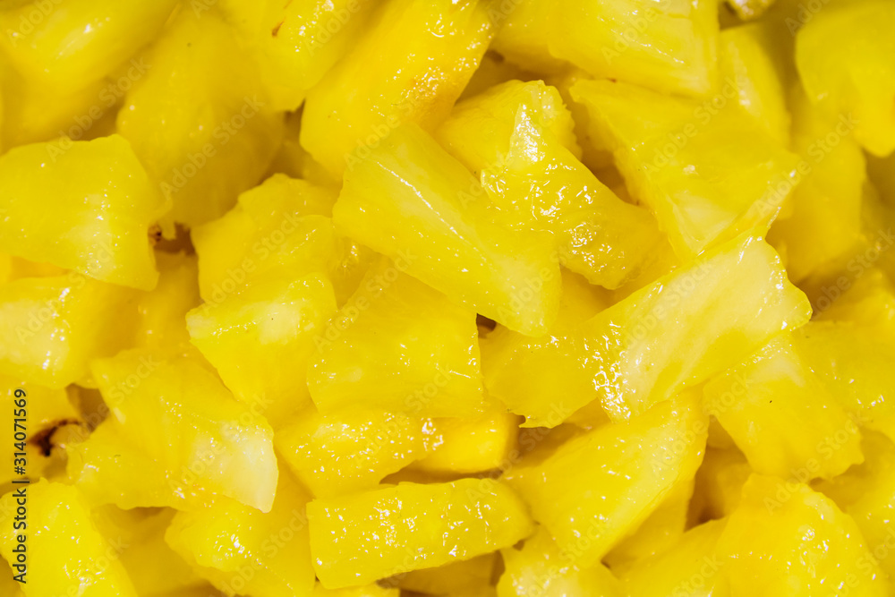 Pieces of chopped pineapple for the background