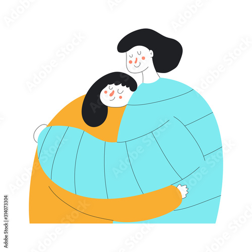 Cute girls embrace. Best friend vector concept illustration isolated on a white background.