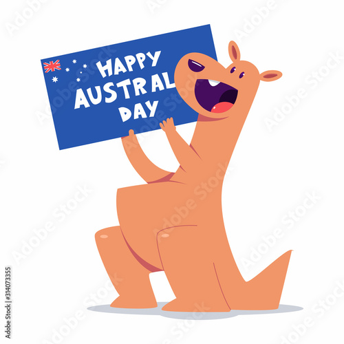 Happy Australia Day vector concept illustration with cute kangaroo characters isolated on a white background.