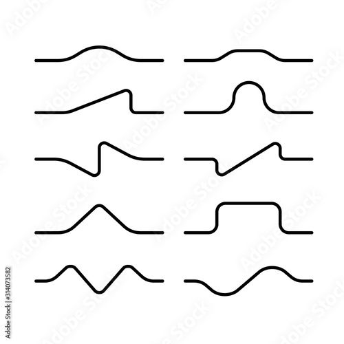 Road bumps shape set. Line oscillator waves different shapes. Adjustable stroke width.