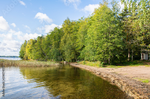 View of the shore of The Lake Saimaa, Rautio beach, Imatra, Finland