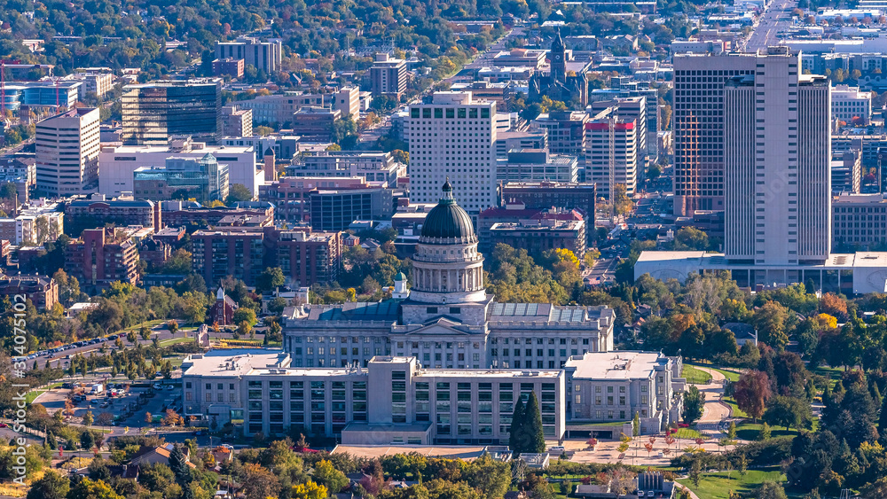 Panorama frame Aerial view of Salt Lake City Utah