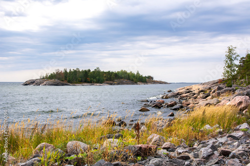 Photos View to Gulf of Finland and Pukkisaari island from Vallisaari island, Helsinki,