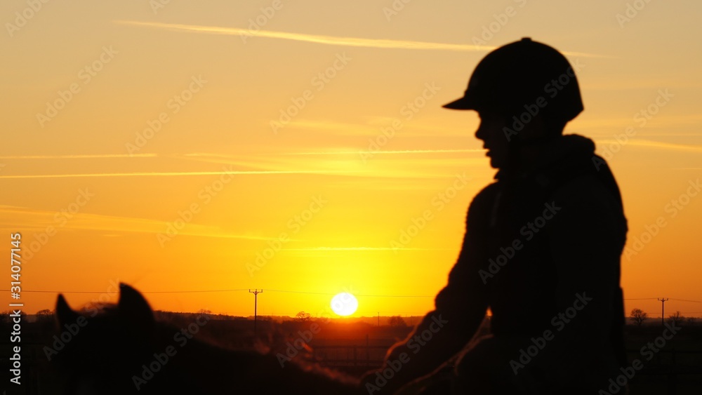 Sunset horse riding silhouette Lincolnshire 