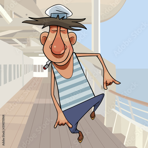 cartoon sailor with cigarette in his mouth dancing on deck