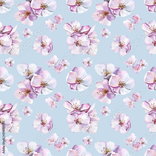 Watercolor seamless pattern with cherry blossomimg. Ideal for wedding, textile, gift wrapping paper, apparel, home decor