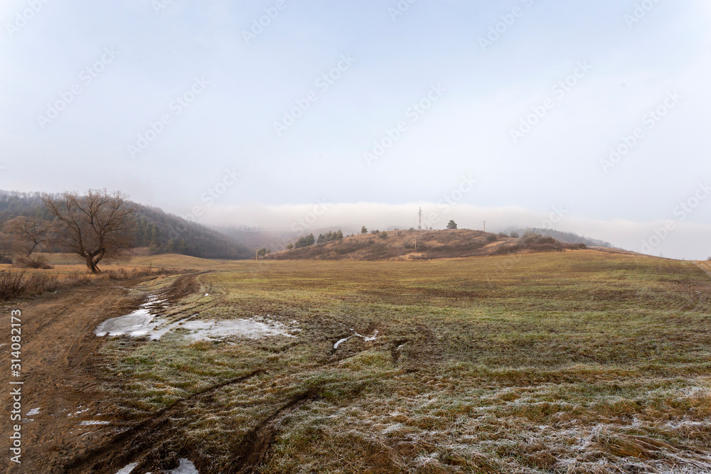 Frosty hills on a winter day