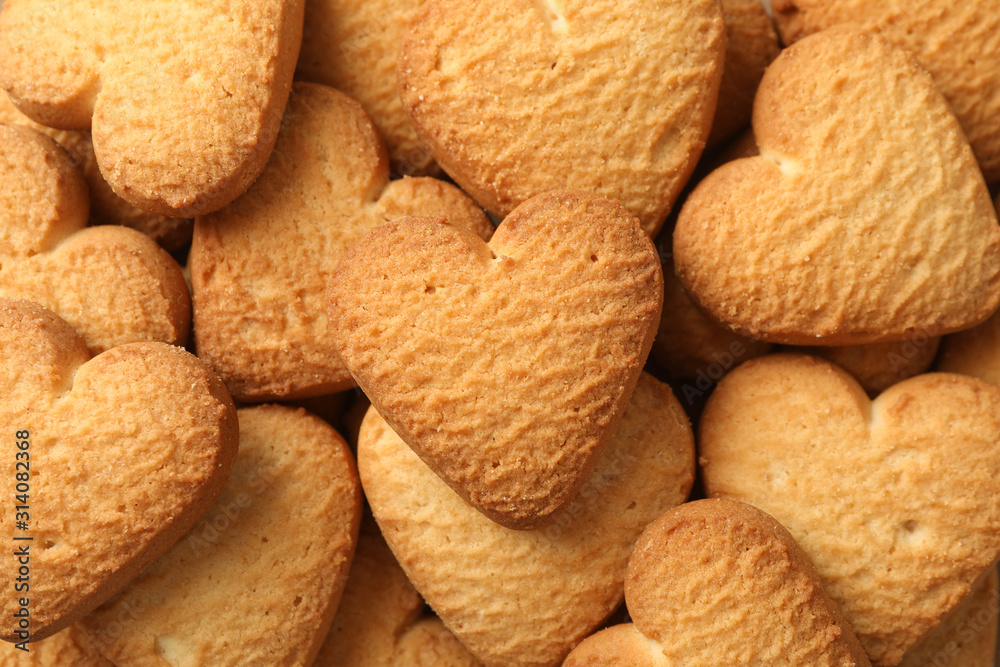 Texture of heart shaped cookies, close up Texture of heart shaped cookies, close up
