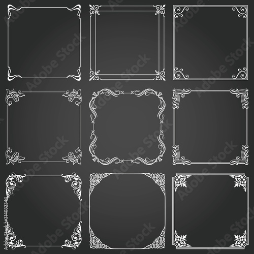 Frames and borders square decorative set vector
