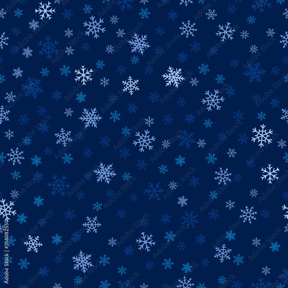 Winter seamless pattern. Christmas background with delicate snowflakes scattered on blue backdrop. Elegant vector texture. Festive winter holiday theme. Subtle abstract repeat design for decor, cover Winter seamless pattern. Christmas background with delicate snowflakes scattered on blue backdrop. Elegant vector texture. Festive winter holiday theme. Subtle abstract repeat design for decor, cover