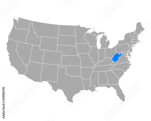 Karte von West Virginia in USA