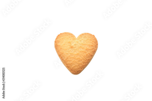 Heart shaped cookie isolated on white background, close up