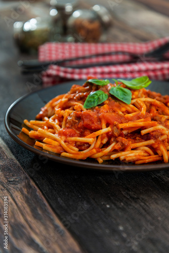 tasty pasta Italian tomato sauce pasta on the table
