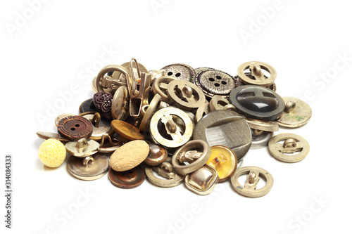 collection of vintage cloth button closeup on white background - Image