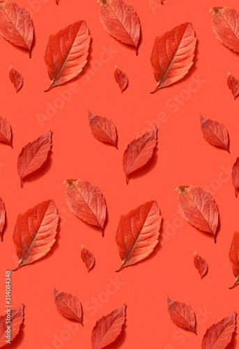 Autumn red leaves decorative pattern.
