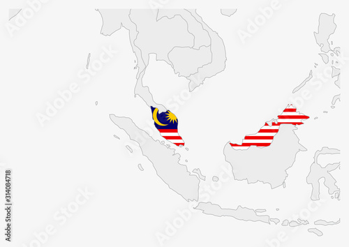Malaysia map highlighted in Malaysia flag colors