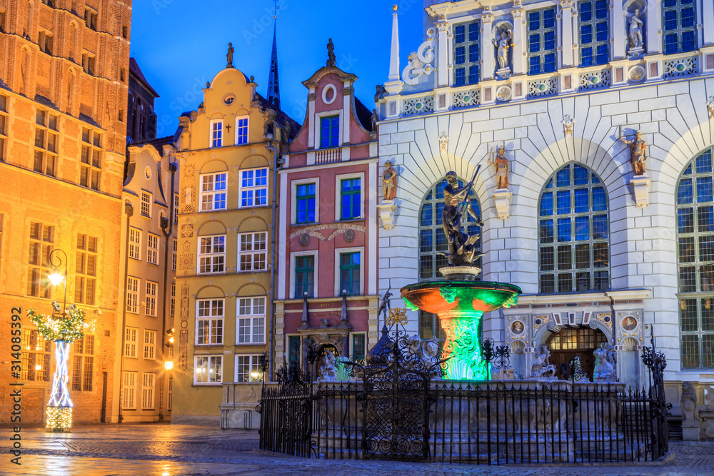 neptune fountain in the main square of gdansk in europe for the new year