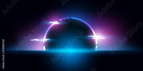 Abstract futuristic half circle tunnel with bright light to future.vector and illustration