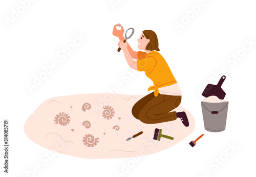 Archeology, antiques search flat vector illustration