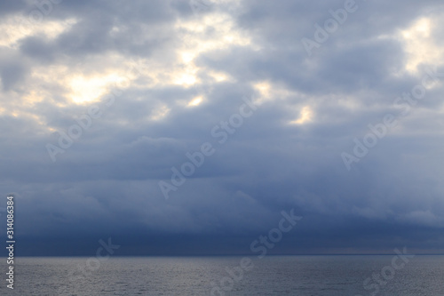 Rain cloud. The sky before the rain, gloomy heavy clouds. Natural background.