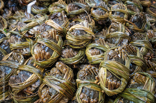 Photography Hairy crabs for sale on seafood market, Hongkong -