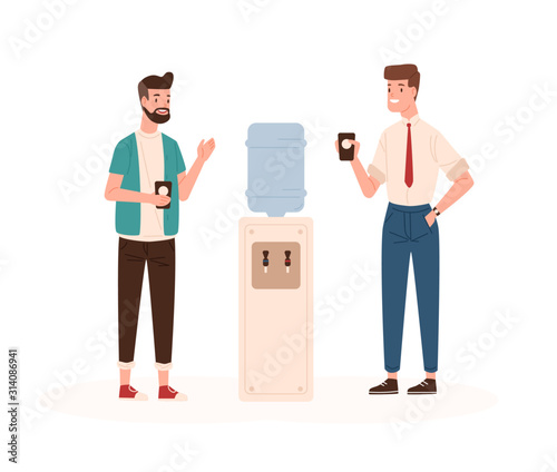 Office workers and water cooler flat vector illustration
