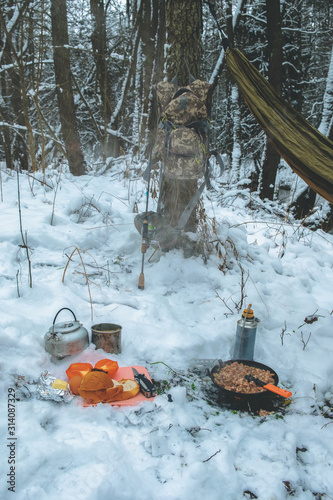 Cooking on a hiking trip.