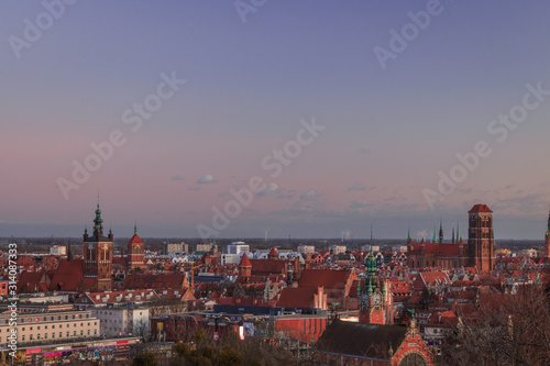 panoramic view of evening gdansk in poland view of the old city and main attractions in winter