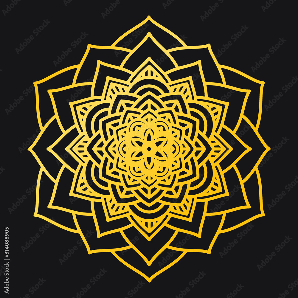 Abstract Petals Leaf Mandala Gold Line On Black Background. Vector Illustration Abstract Petals Leaf Mandala Gold Line On Black Background. Vector Illustration