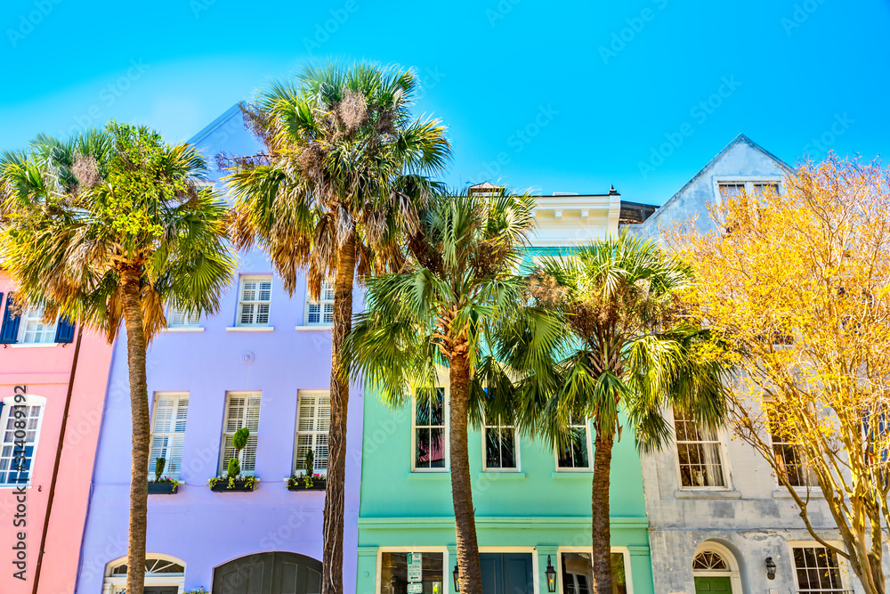 Obraz premium Colourful Rainbow Row, Charleston SC