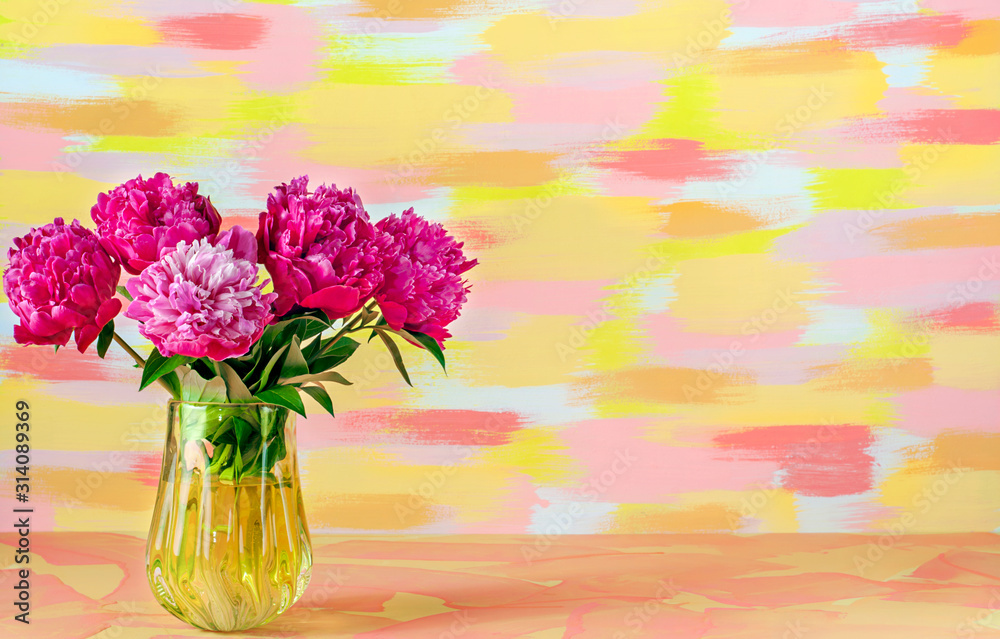 Obraz premium peony vase of multi-colored variegated