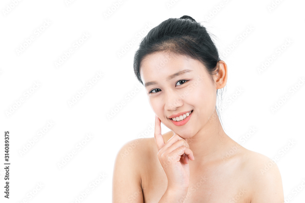 Portrait of attractive asian young woman with beauty skin and face isolated on white background. Healthy skin and face care concept. Portrait of attractive asian young woman with beauty skin and face isolated on white background. Healthy skin and face care concept.