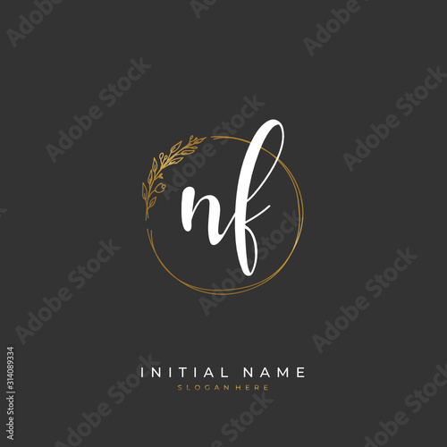 Handwritten initial letter N F NF for identity and logo. Vector logo template with handwriting and signature style.
