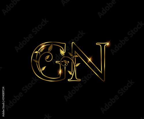 Golden G, N and GN Luxury Letter Logo Icon 