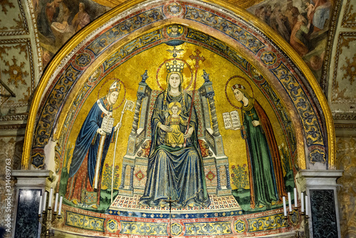 Mosaic of Basilica of Santa Restituta in Cathedral Duomo di San Gennaro, Naples, Italy photo