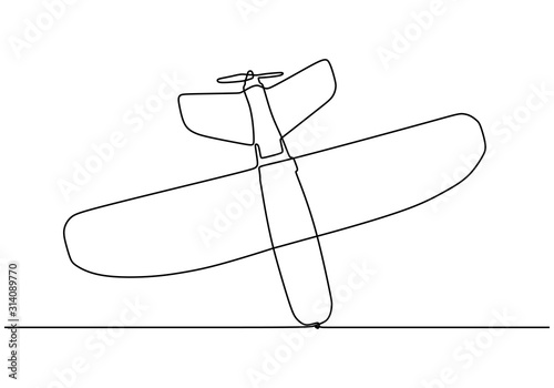 One line plane falling down vector minimalist. Hand drawn aerial airplane crash moment.