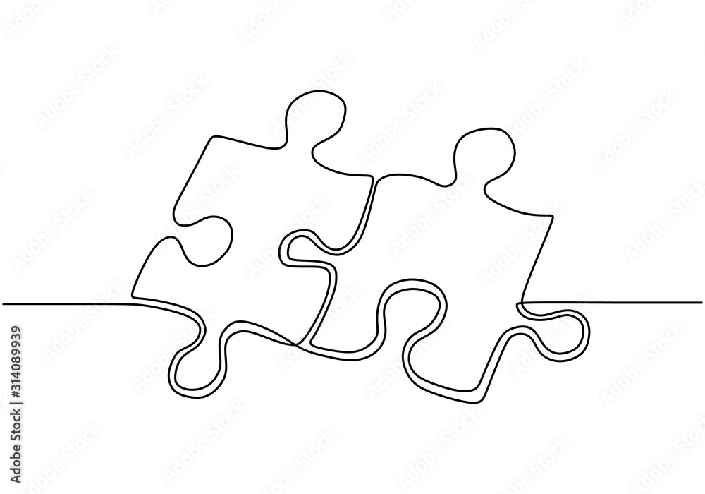 Continuous one line drawing of puzzle jigsaw. Two pieces of puzzles. Stock  Vector | Adobe Stock