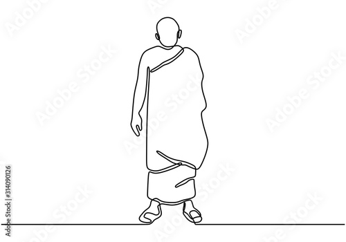 Continuous line drawing buddhist person. Vector illustration minimalist. Religion theme people.